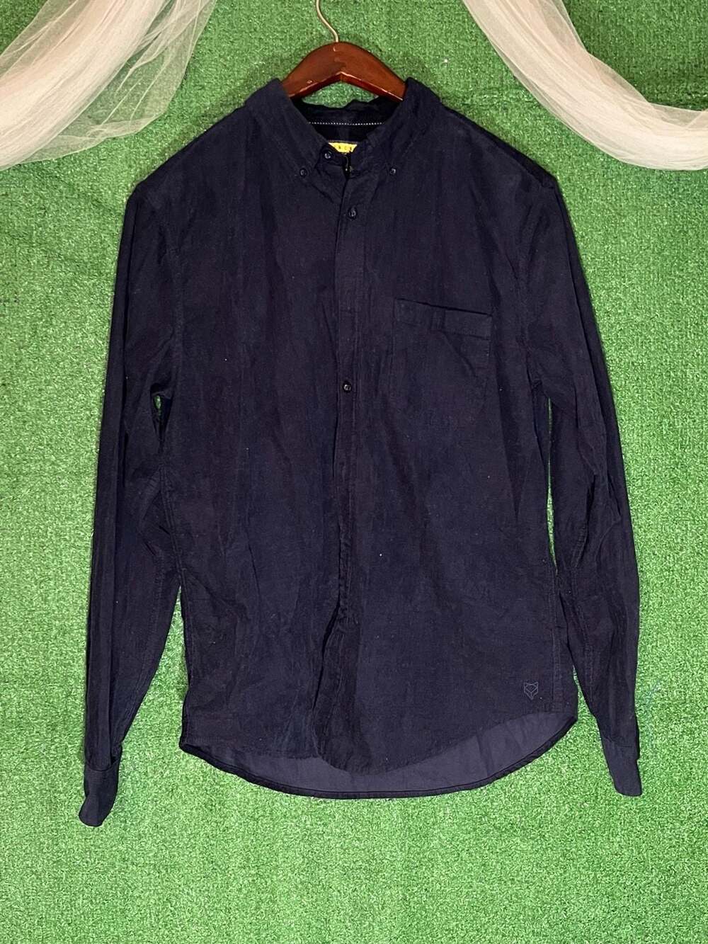 Prince & Fox Men's Navy Blue Long Sleeve Corduroy Button Down Shirt Size M